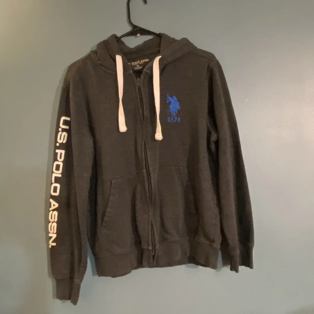 US POLO‎ ASSOCIATION USPA Medium Mens Gray Fleece Jacket Sweatshirt Zip Big Pony